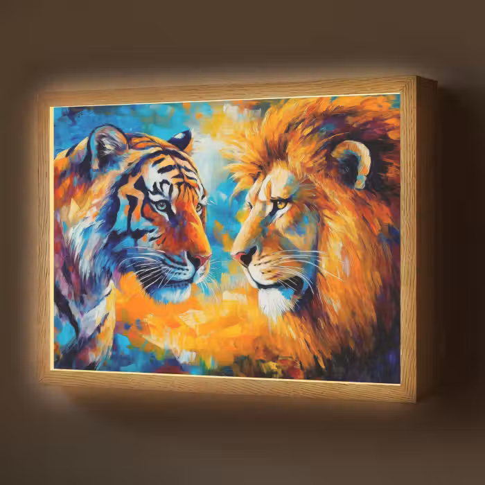 Lightbox - Wandlamp - Dieren - Kunst - Leeuw - Tijger