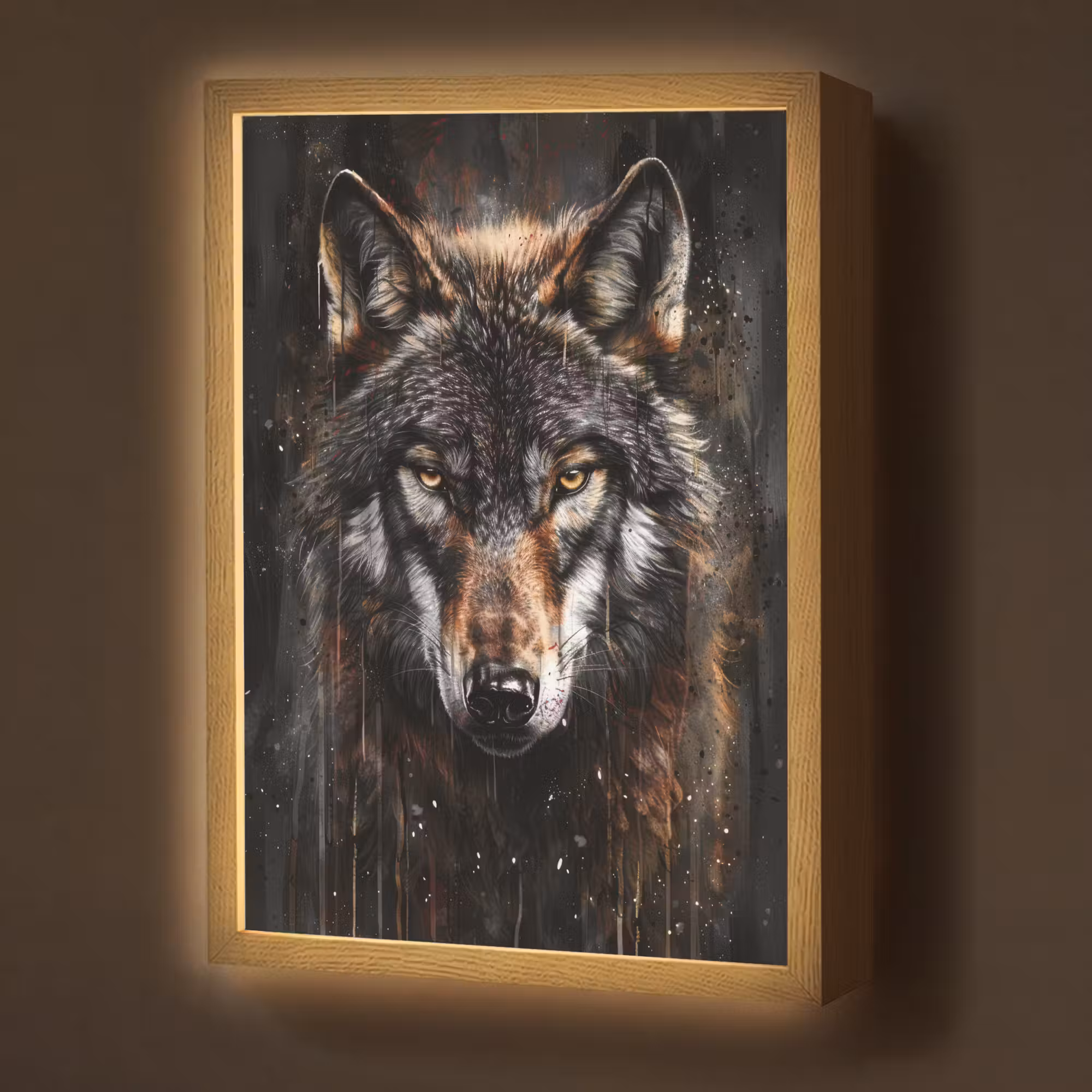 Lightbox - Wandlamp - Dieren - Wolf - Portret - Zwart - Bruin