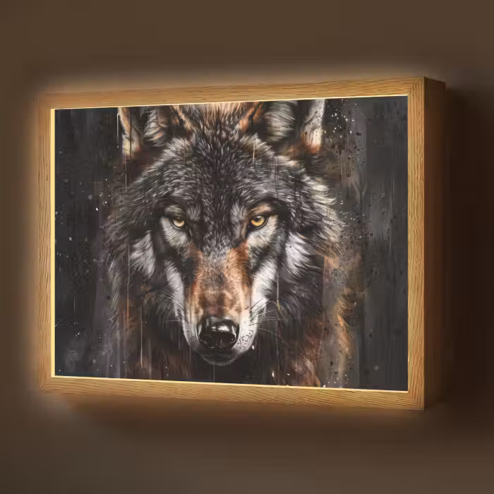 Lightbox - Wandlamp - Dieren - Wolf - Portret - Zwart - Bruin