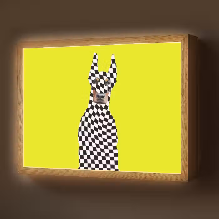 Lightbox - Wandlamp - Dobermann - Geblokt - Geel
