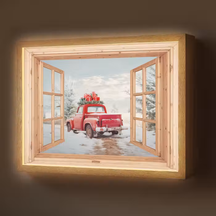 Lightbox - Wandlamp - Doorkijk - Auto - Kerst - Cadeaus - Winter - Landschap