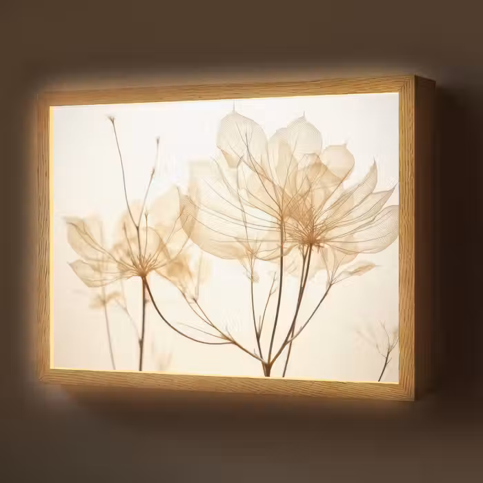 Lightbox - Wandlamp - Droogbloemen - Beige - Planten - Wit