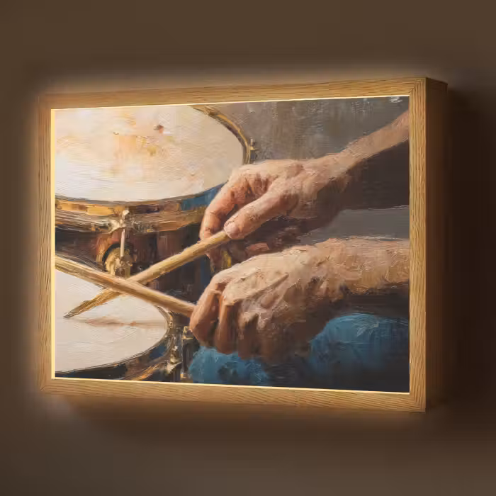 Lightbox - Wandlamp - Drumstokken - Olieverf - Man