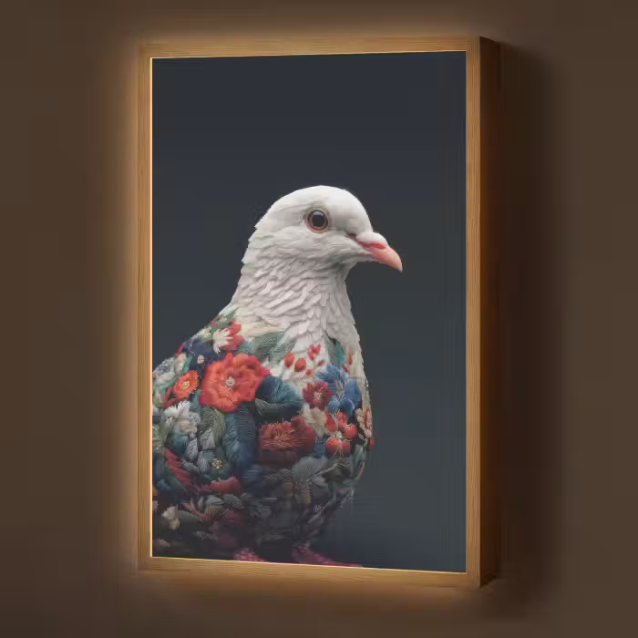 Lightbox - Wandlamp - Duif - Bloemen - Wit - Zwart