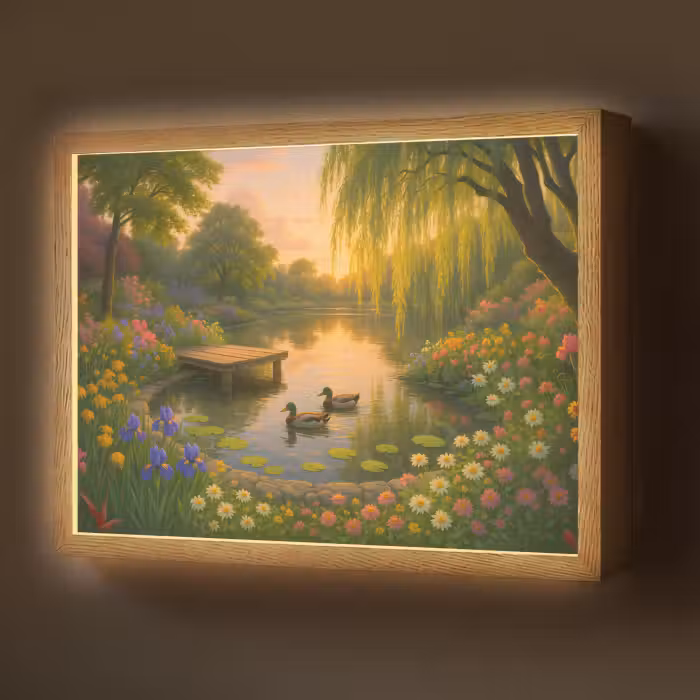 Lightbox - Wandlamp - Eenden - Vijver - Bloemen