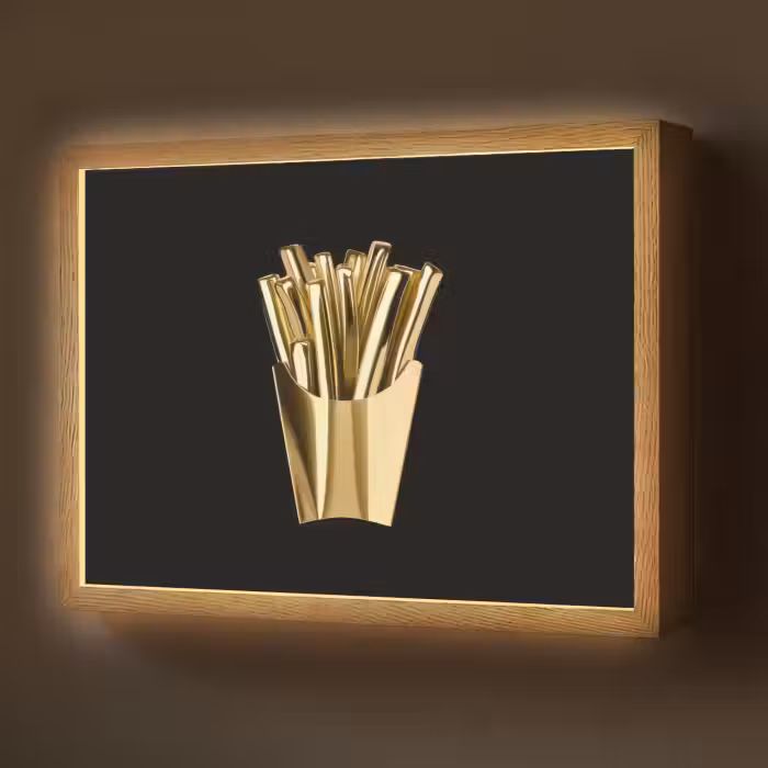 Lightbox - Wandlamp - Friet - Goud - Chrome - Eten