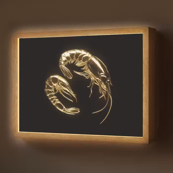 Lightbox - Wandlamp - Garnalen - Zwart - Goud - Dieren