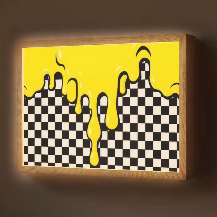 Lightbox - Wandlamp - Geblokt - Grafisch - Vloeistof - Geel
