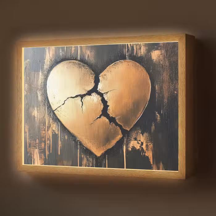 Lightbox - Wandlamp - Gebroken hart - Goud - Houtlook - Liefde