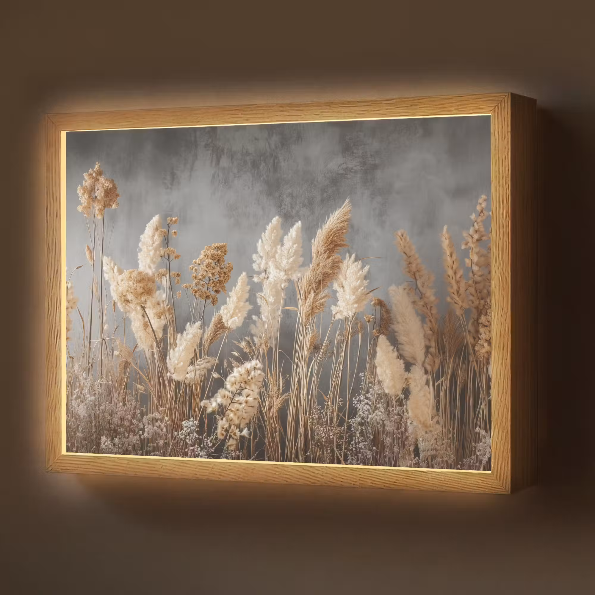 Lightbox - Wandlamp - Gedroogde Veldbloemen - Grijs - Beton