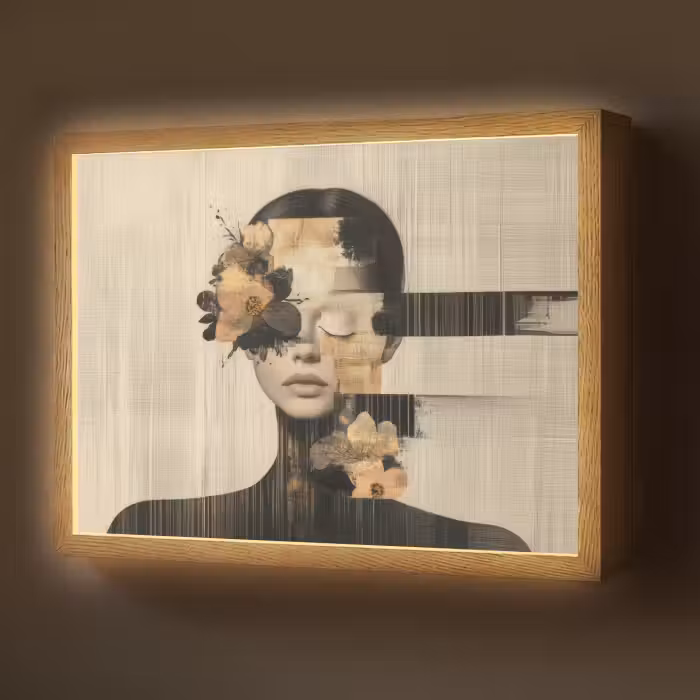 Lightbox - Wandlamp - Gezicht - Bloemen - Zwart - Vrouw