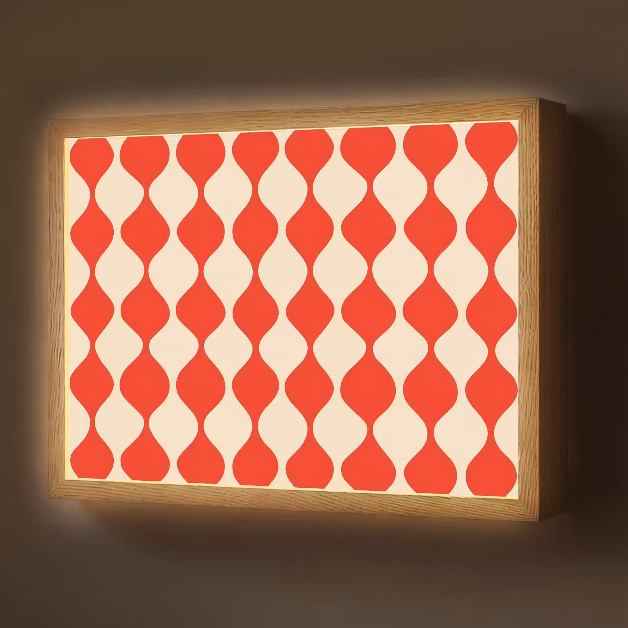 Lightbox - Wandlamp - Golvend patroon - Retro - Rood - Beige