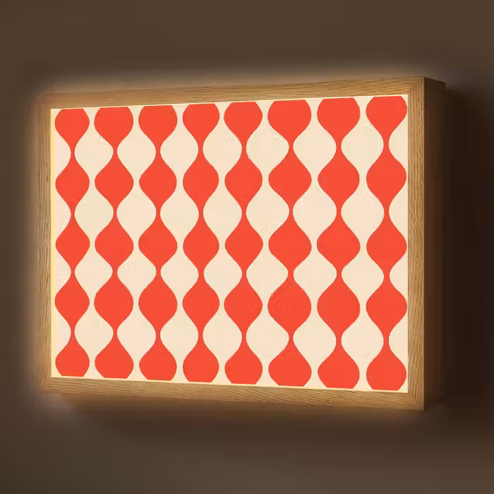 Lightbox - Wandlamp - Golvend patroon - Retro - Rood - Beige