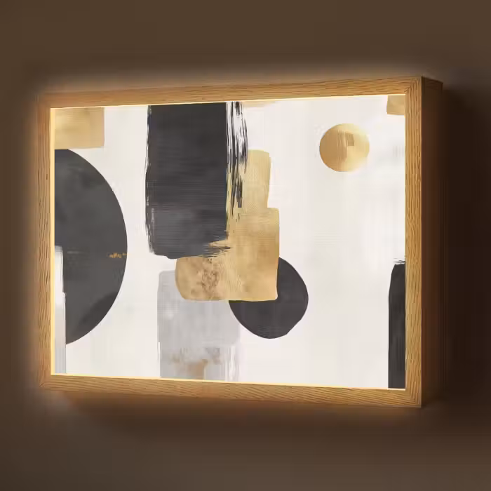 Lightbox - Wandlamp - Goud - Rechthoeken - Cirkels - Abstract