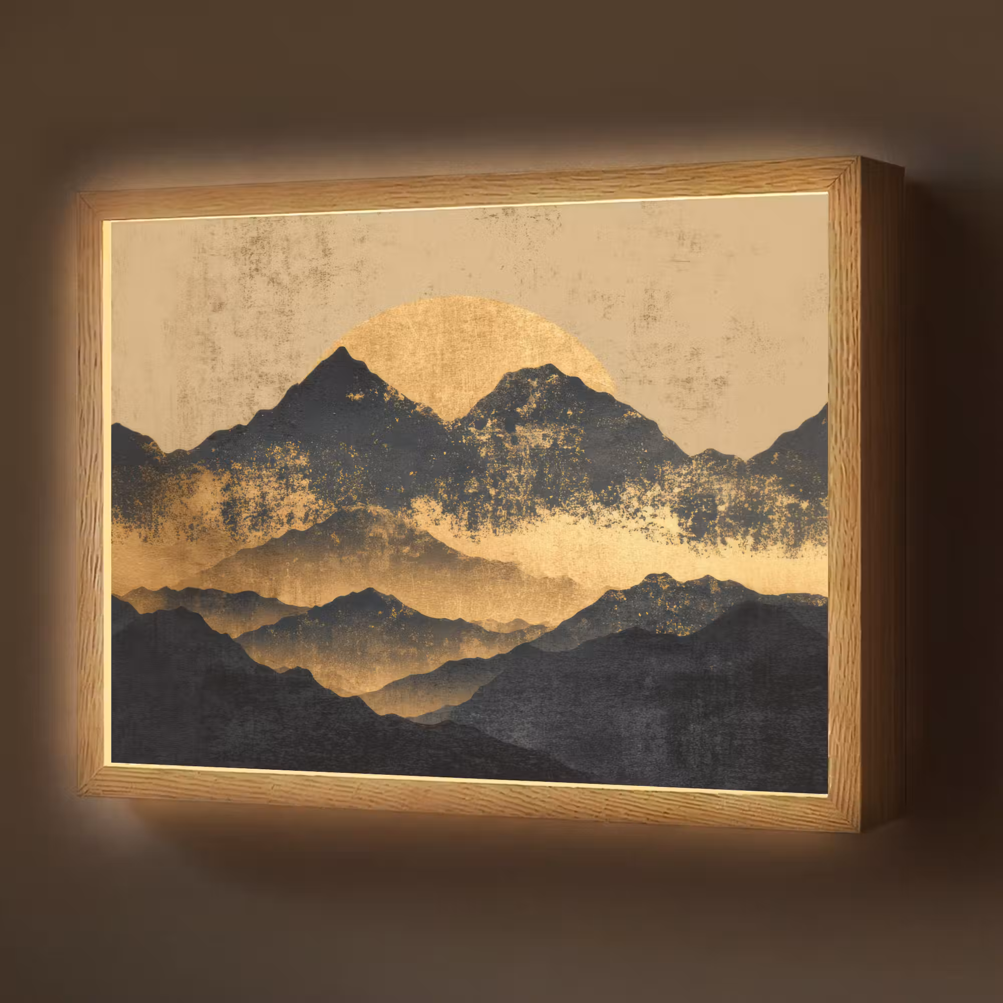 Lightbox - Wandlamp - Gouden Bergen bij Maanlicht