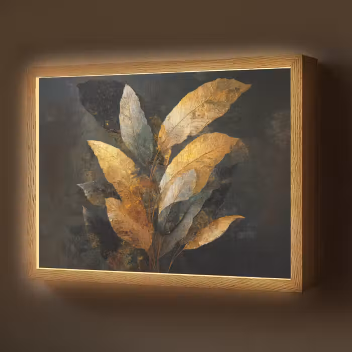 Lightbox - Wandlamp - Gouden Bladcompositie – Botanische Luxe