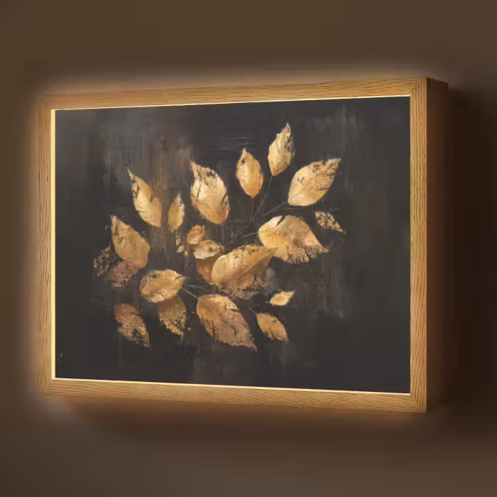 Lightbox - Wandlamp - Gouden Bladeren op Donkere Achtergrond