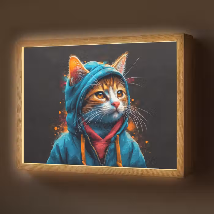 Lightbox - Wandlamp - Graffiti - Kat - Zwart - Jas - Street art