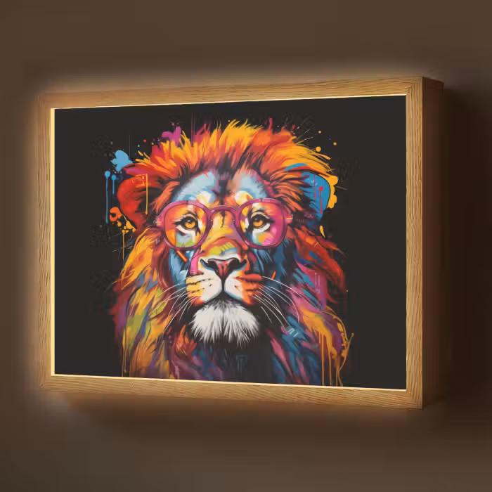 Lightbox - Wandlamp - Graffiti - Leeuw - Bril - Zwart - Kleurrijk
