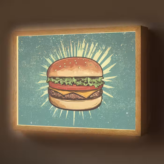 Lightbox - Wandlamp - Hamburger - Illustratie - Sla - Kaas