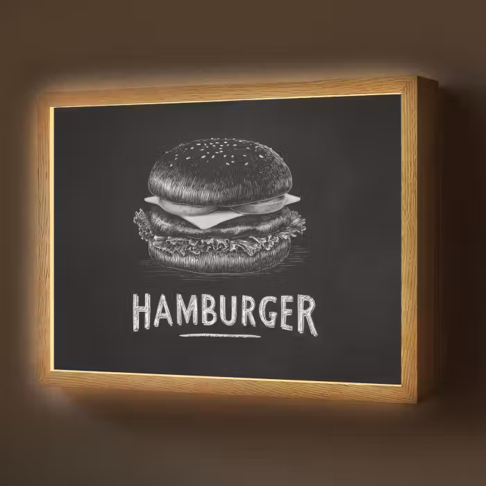 Lightbox - Wandlamp - Hamburger - Krijttekst - Zwart - Wit