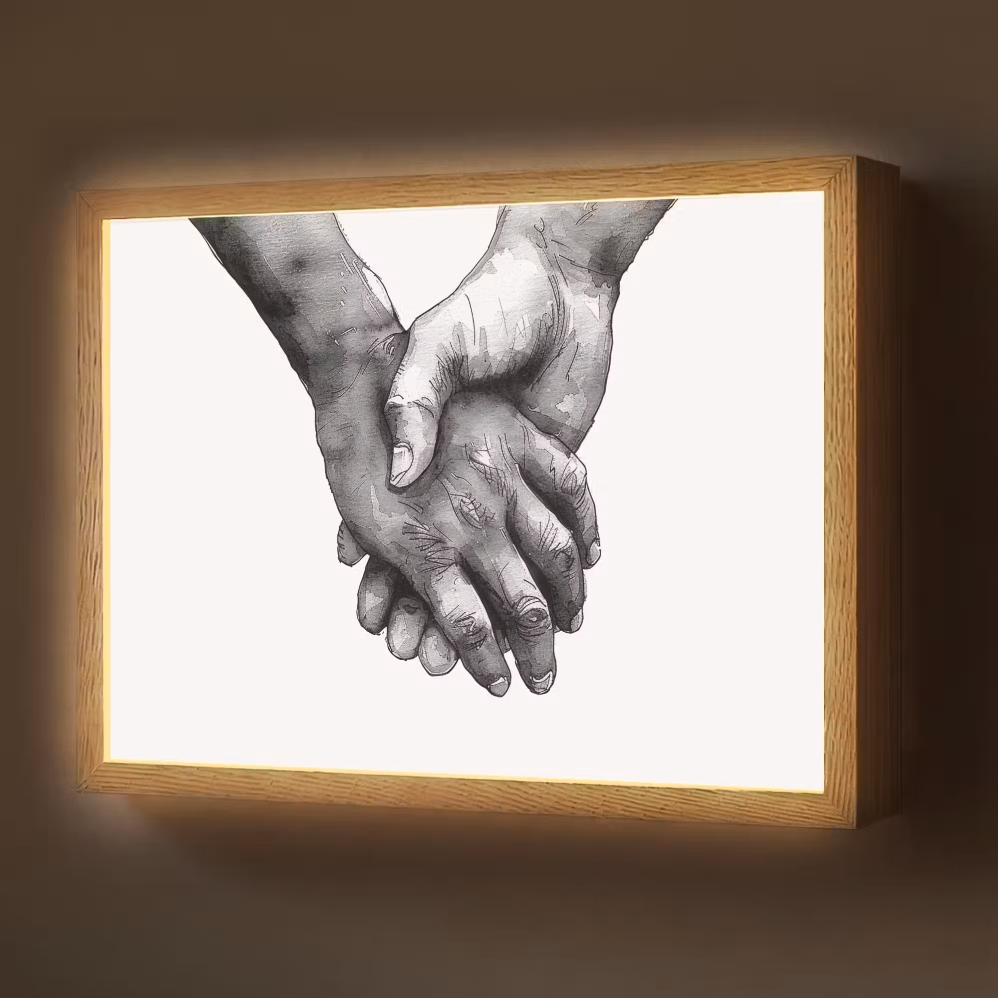 Lightbox - Wandlamp - Handen - Zwart wit - Modern - Kunst