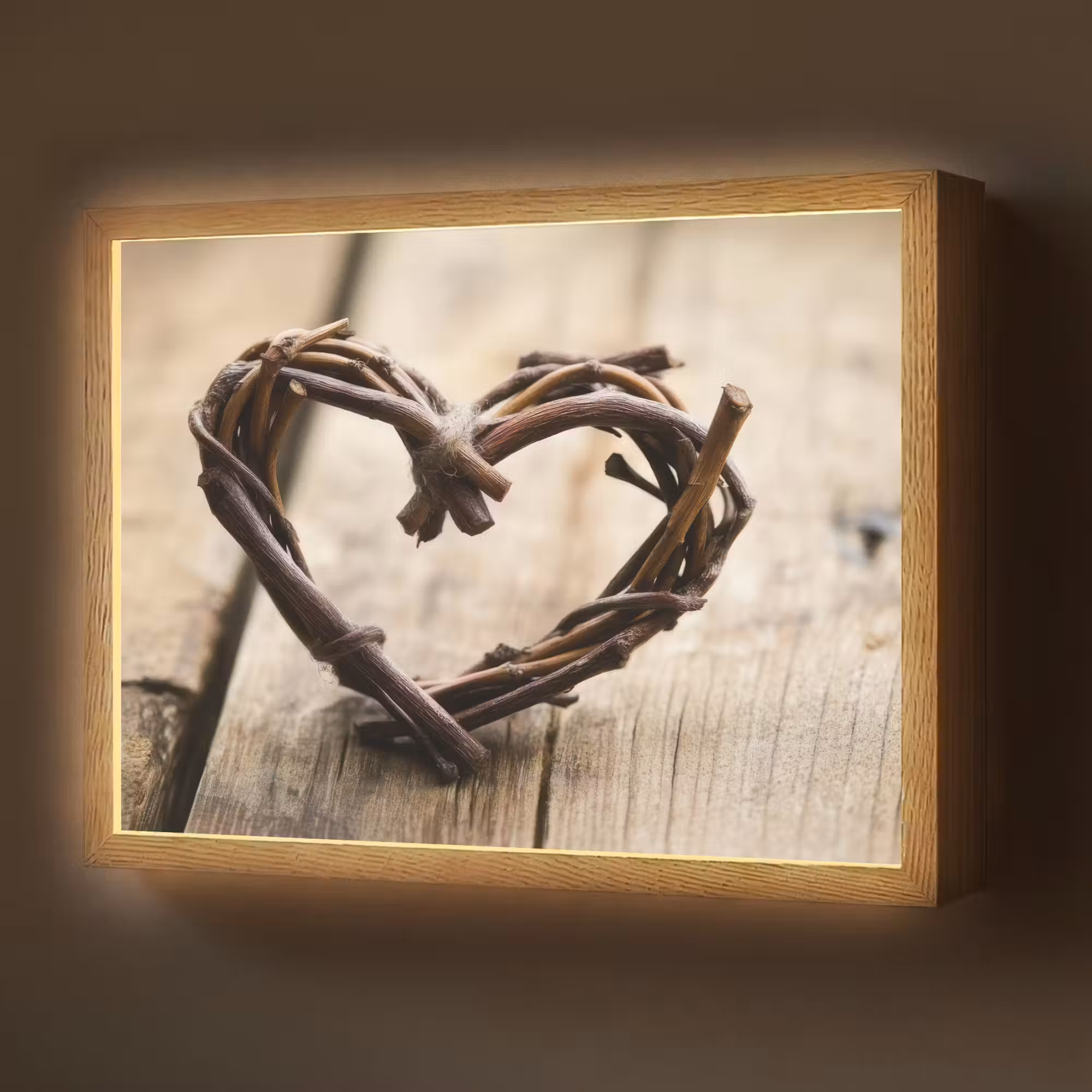Lightbox - Wandlamp - Hart - Hout - Natuur - Takken - Bruin