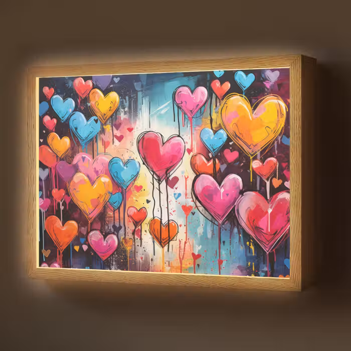 Lightbox - Wandlamp - Hartjes - Kleuren - Kunst - Liefde