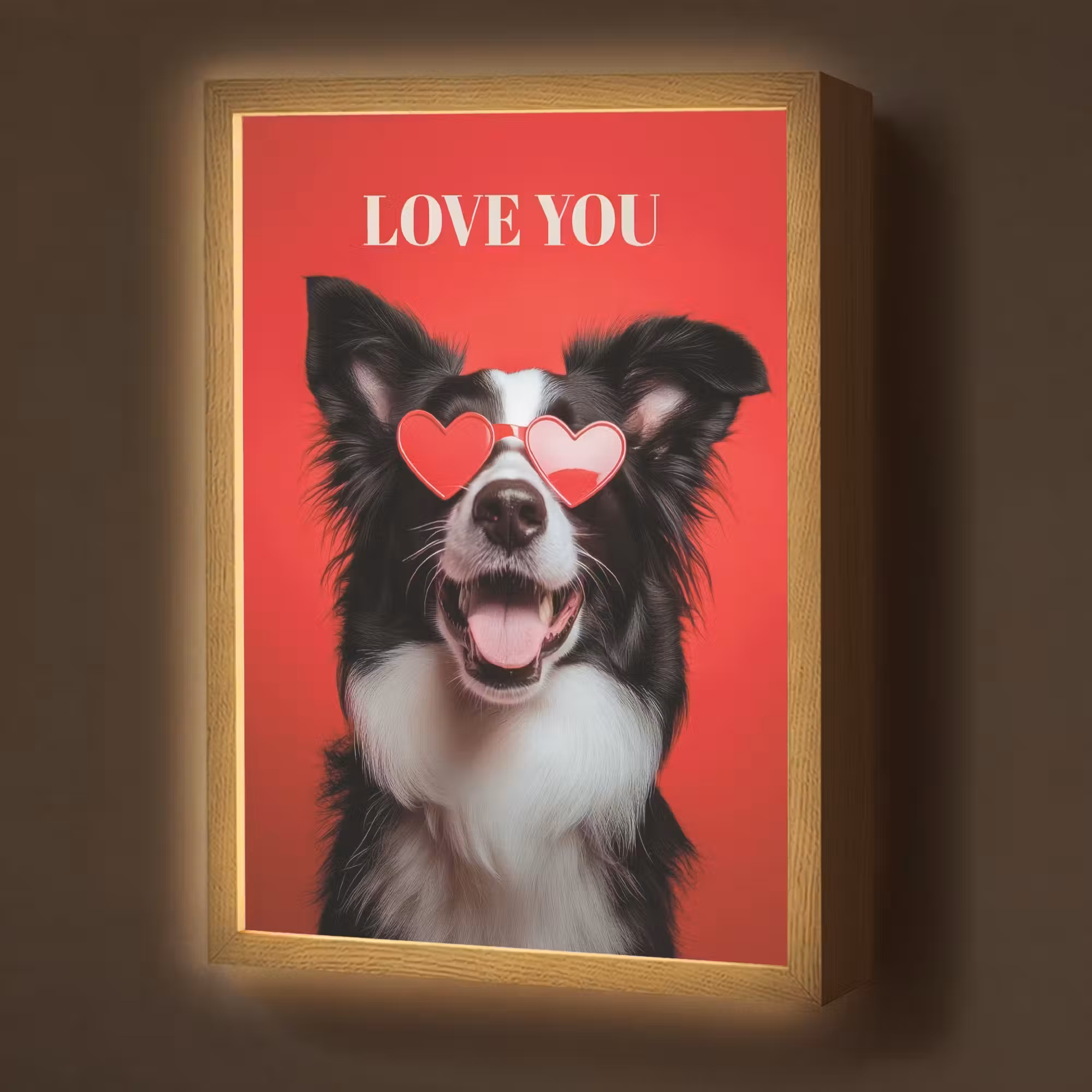 Lightbox - Wandlamp - Hond - Hartjesbril - Loveyou - Rood