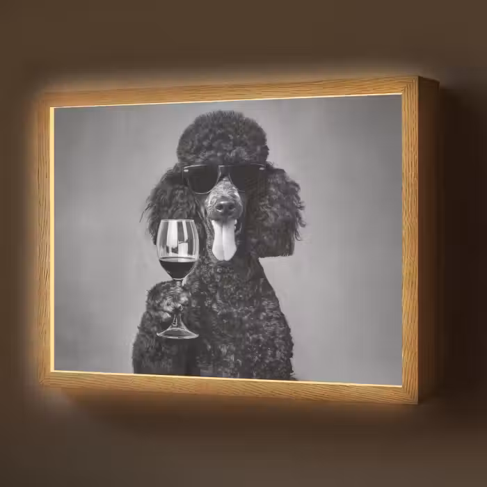 Lightbox - Wandlamp - Hond - Krullen - Zonnebril - Wijn