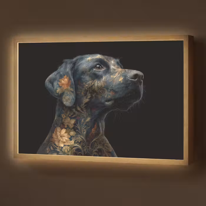 Lightbox - Wandlamp - Hond - Zwart - Bloemen