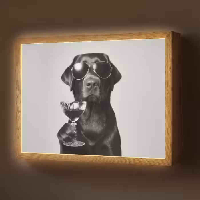 Lightbox - Wandlamp - Hond - Zwart - Wijnglas - Zonnebril