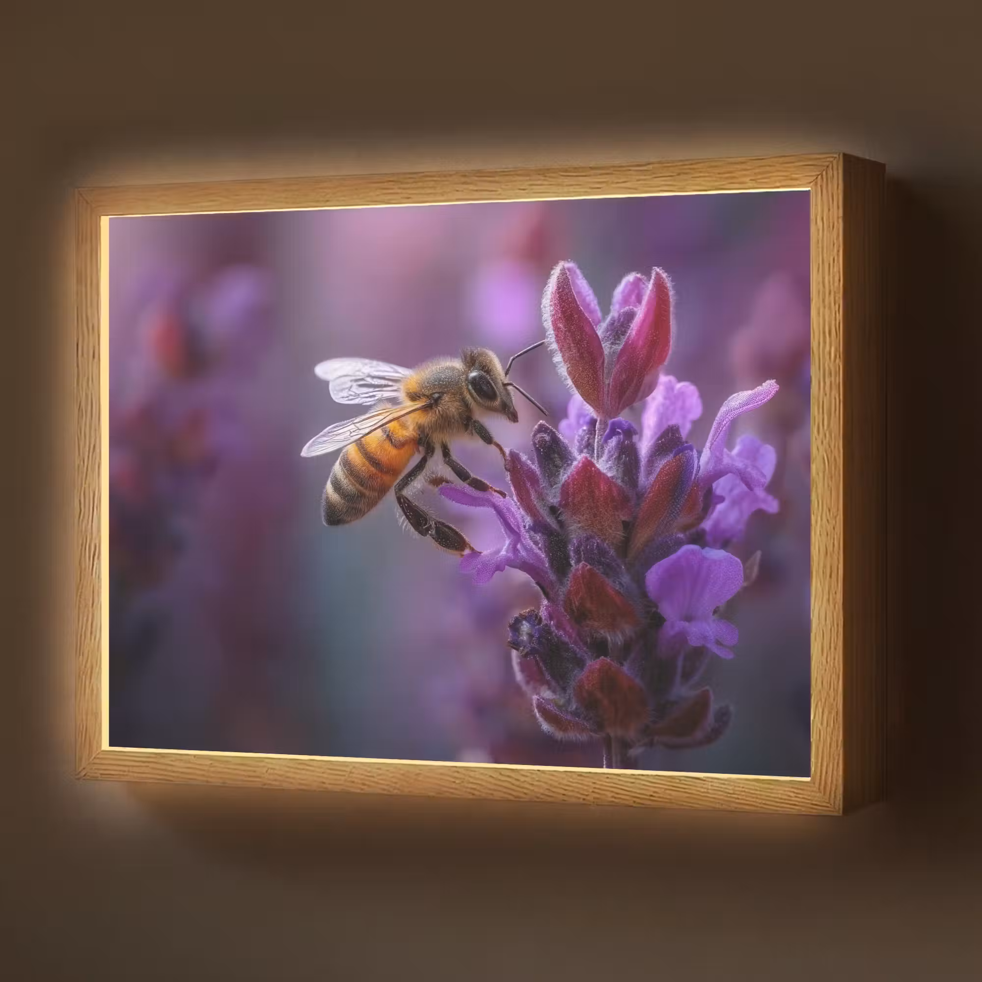 Lightbox - Wandlamp - Honingbij - Paarse bloemen - Details