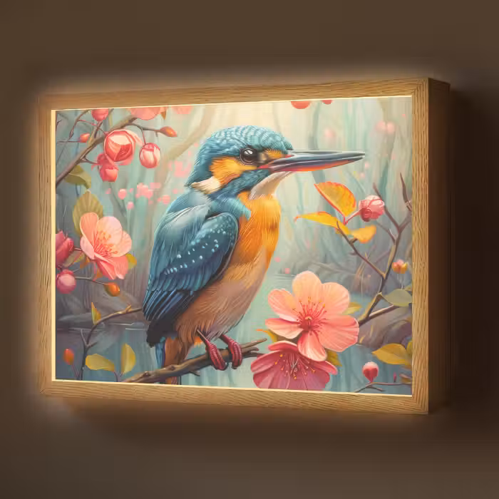 Lightbox - Wandlamp - IJsvogel - Bloesem - Natuur - Vogels - Bloemen