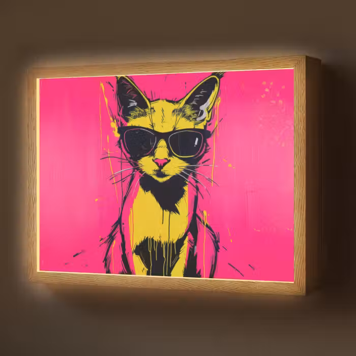 Lightbox - Wandlamp - Kat - Art - Zonnebril - Roze
