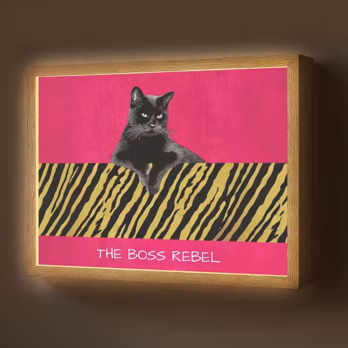 Lightbox - Wandlamp - Kat - Baas - Roze - Tijgerprint