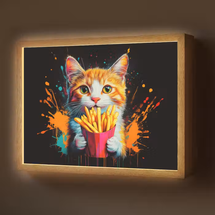 Lightbox - Wandlamp - Kat - Eten - Patat - Graffiti - Abstract