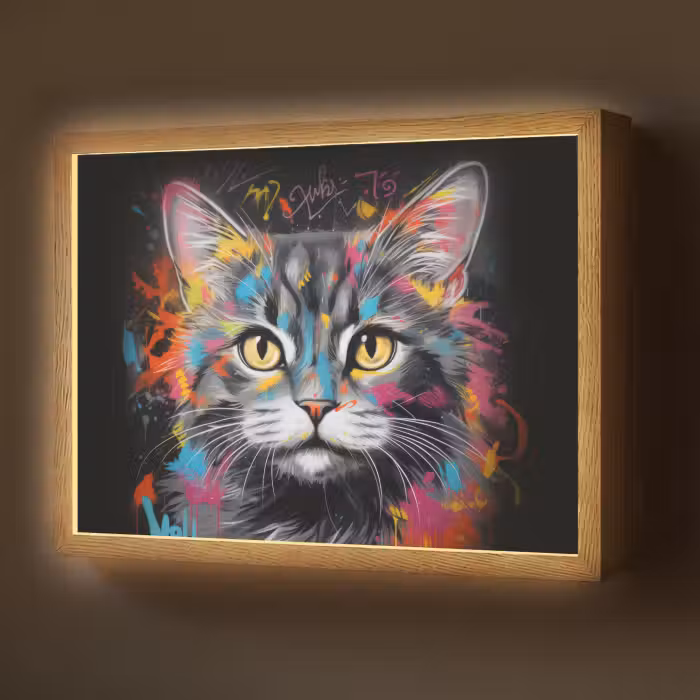 Lightbox - Wandlamp - Kat - Graffiti - Dieren - Kleuren - Grijs
