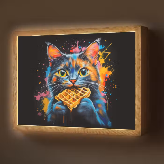 Lightbox - Wandlamp - Kat - Graffiti - Kleurrijk - Wafel - Eten