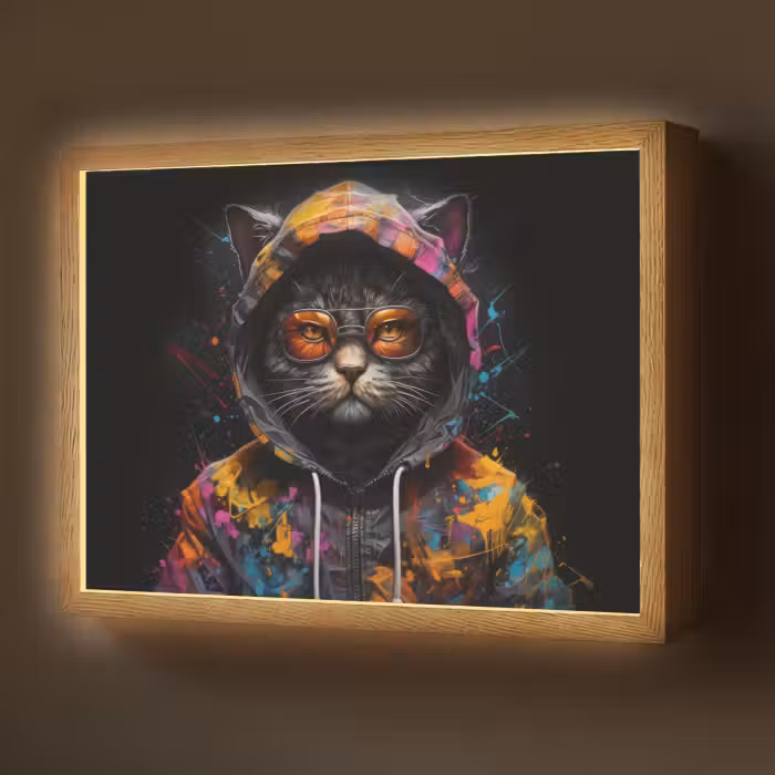 Lightbox - Wandlamp - Kat - Jas - Graffiti - Bril - Zwart