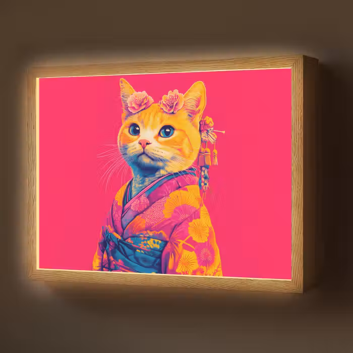 Lightbox - Wandlamp - Kat - Kimono - Bloemen - Roze