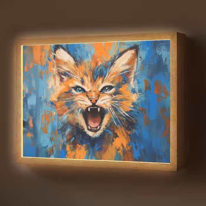 Lightbox - Wandlamp - Kat - Kleurrijk - Oranje - Blauw