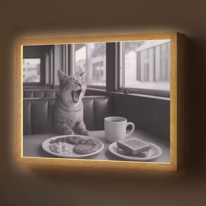 Lightbox - Wandlamp - Kat - Koffie - Brood - Zwart