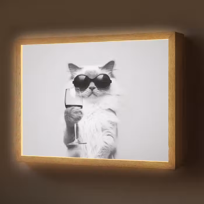Lightbox - Wandlamp - Kat - Zonnebril - Wijnglas - Langharig