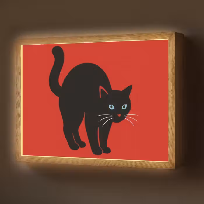Lightbox - Wandlamp - Kat - Zwart - Staart