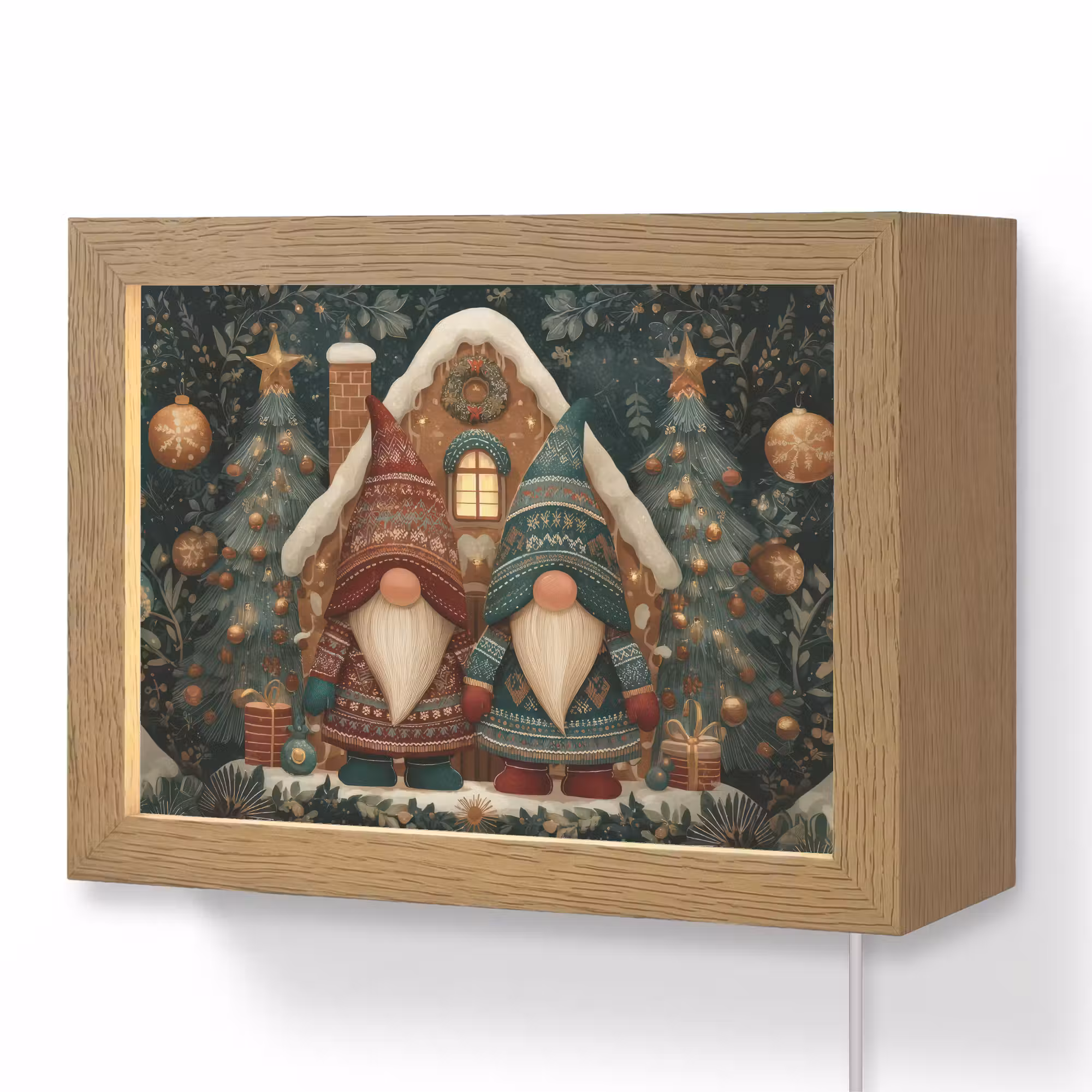 Lightbox - Wandlamp - Kerst - Gnomen - Peperkoekhuisje - Rood - Groen