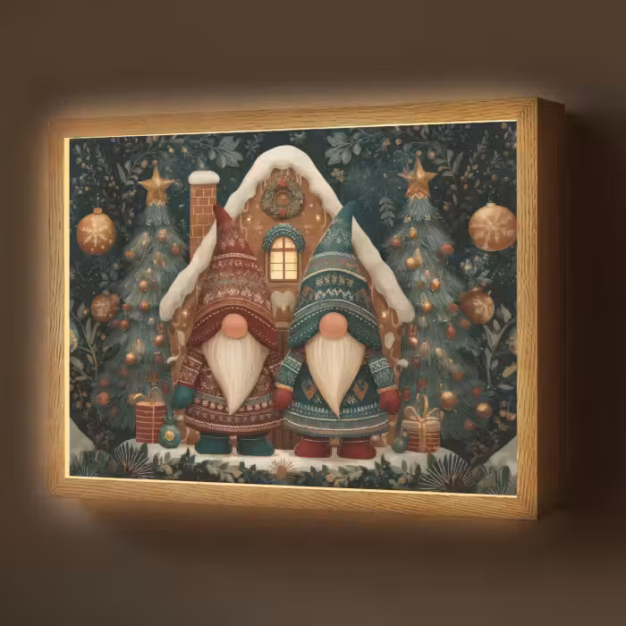 Lightbox - Wandlamp - Kerst - Gnomen - Peperkoekhuisje - Rood - Groen