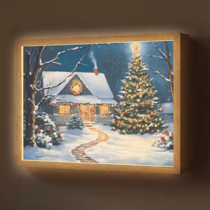 Lightbox - Wandlamp - Kerst - Kerstboom - Winter - Huis - Sneeuw