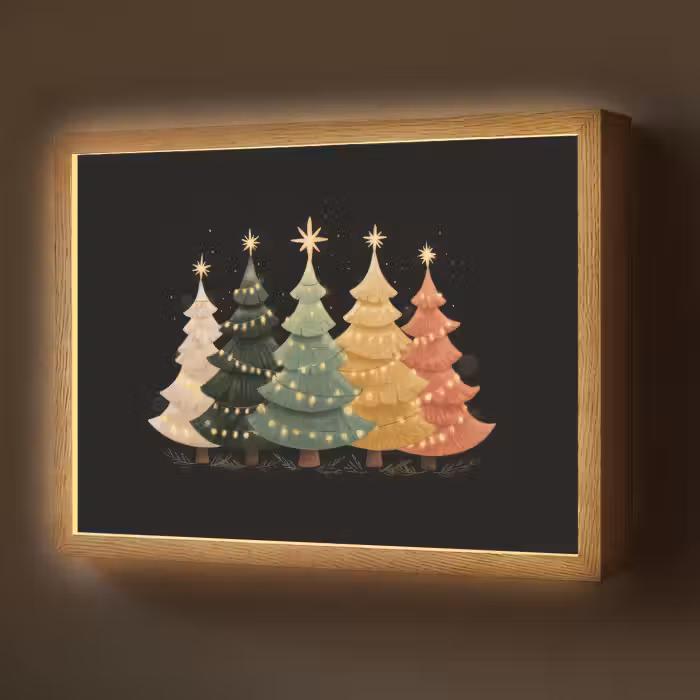 Lightbox - Wandlamp - Kerstbomen - Kleurrijk - Lichtjes - Ster
