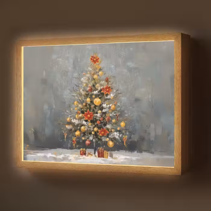 Lightbox - Wandlamp - Kerstboom - Cadeaus - Rood - Goud